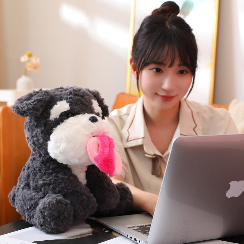 Adorable Kawaii Sooty the Fluffy Black Dog Plush with Cozy Slipper Design