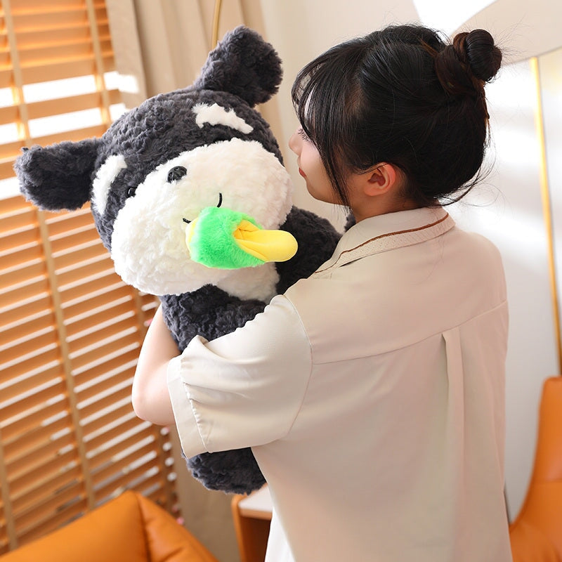 Adorable Kawaii Sooty the Fluffy Black Dog Plush with Cozy Slipper Design