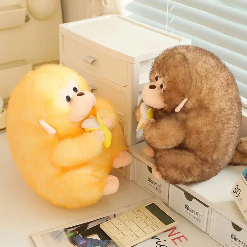 Adorable Kawaii Yellow and Brown Chunky Monkey Plushie with Banana Accessory