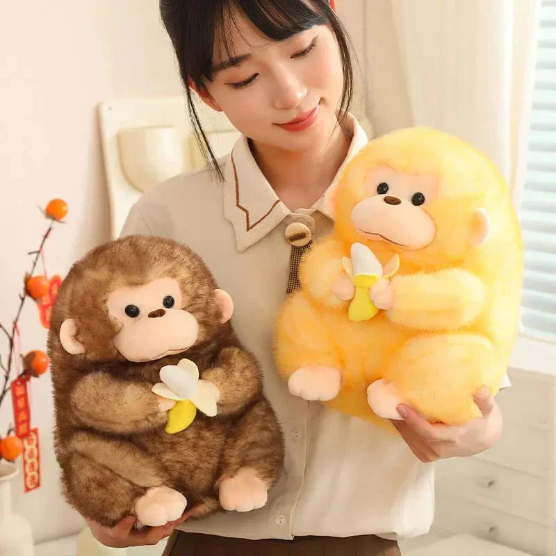 Adorable Kawaii Yellow and Brown Chunky Monkey Plushie with Banana Accessory