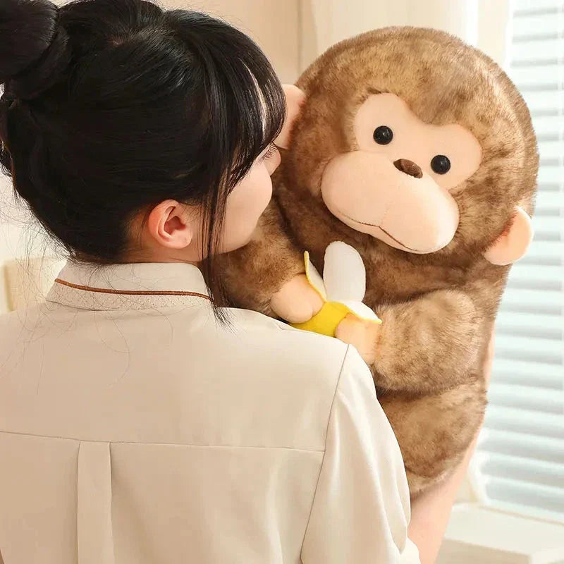 Adorable Kawaii Yellow and Brown Chunky Monkey Plushie with Banana Accessory