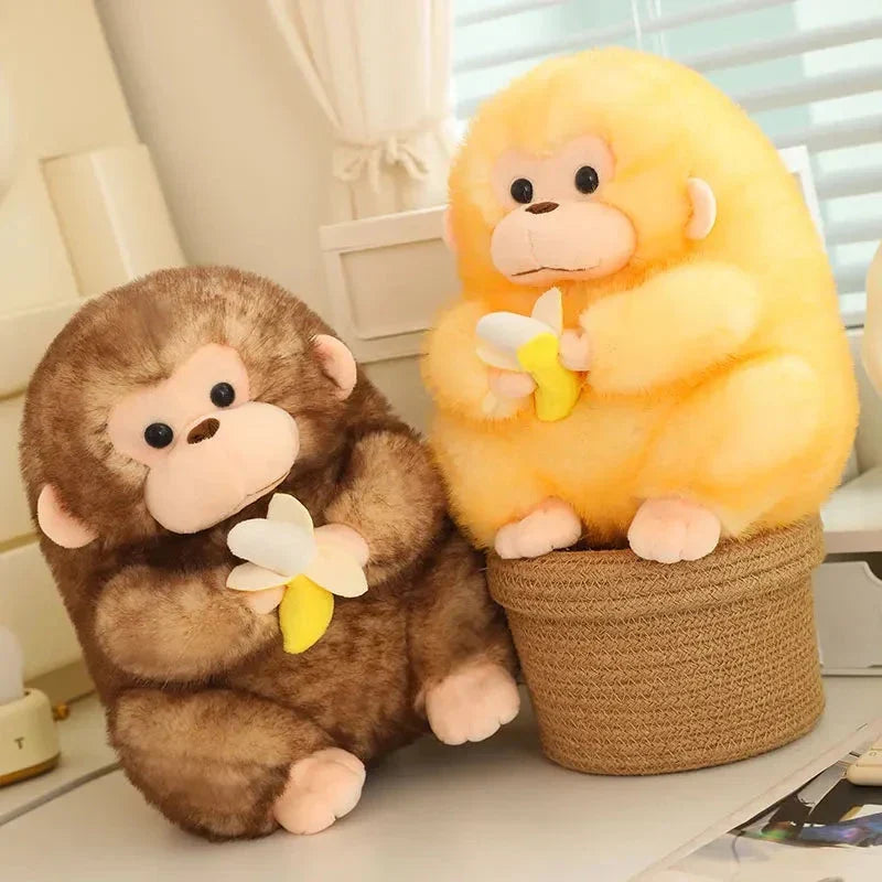 Adorable Kawaii Yellow and Brown Chunky Monkey Plushie with Banana Accessory