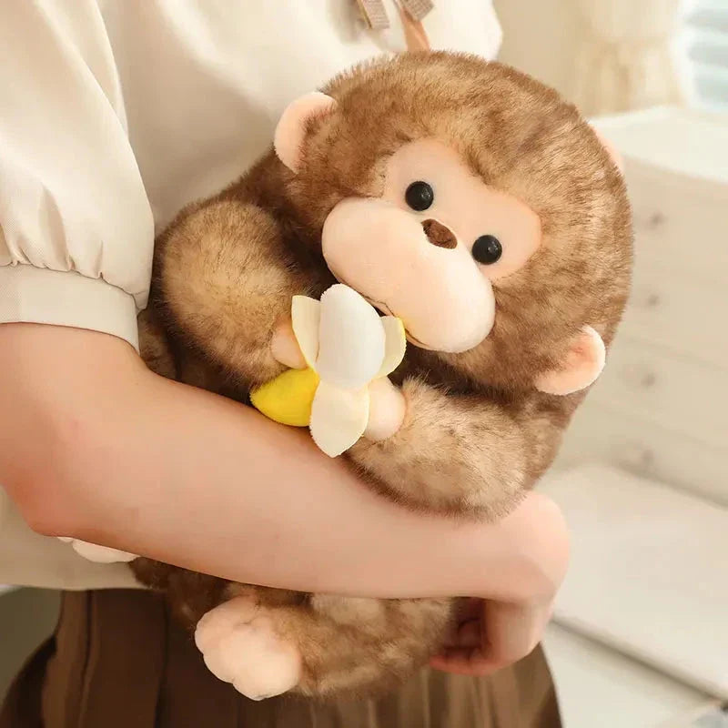 Adorable Kawaii Yellow and Brown Chunky Monkey Plushie with Banana Accessory
