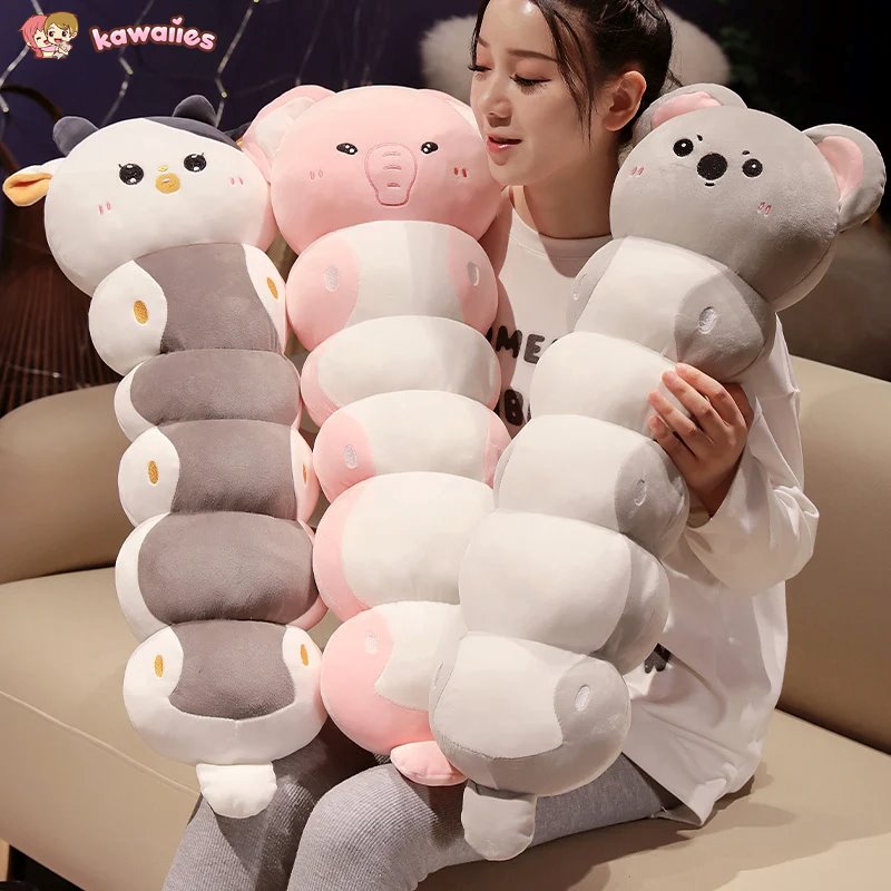 Adorable Long Caterpillar Cat, Koala, and Elephant Plush Toy Collection