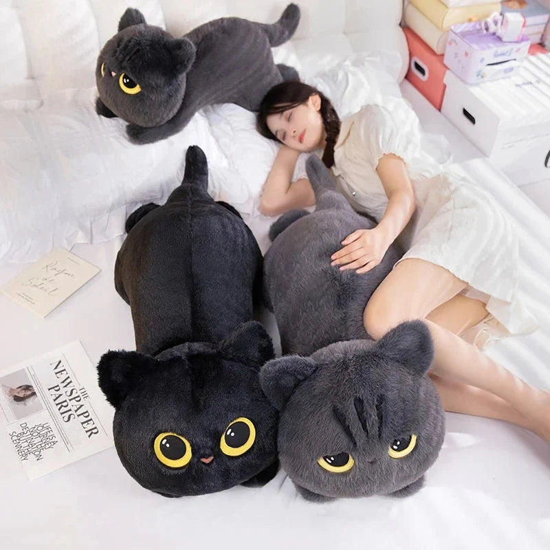 Long Giant Black Gray Fluffy Cat Plushies