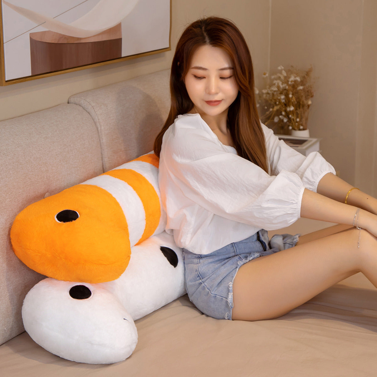 Cuddly Long Ocean Eel Plushies in White and Orange