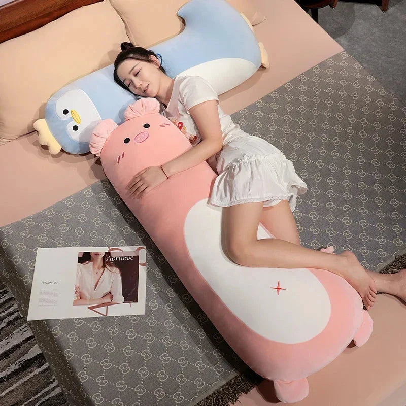 Snuggly Long Penguin, Shiba Inu, Pig, and Zebra Plush Friends