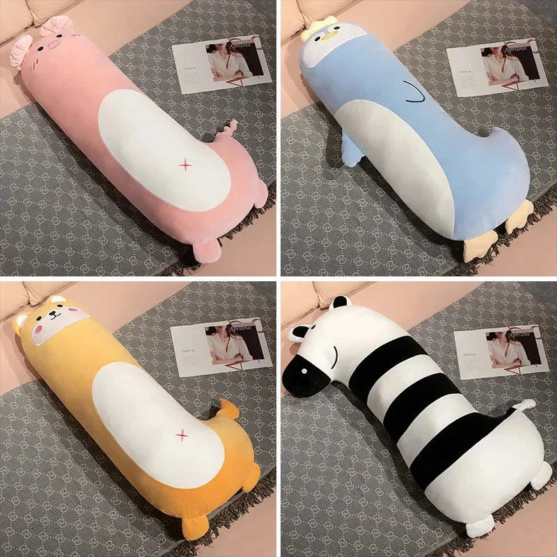 Snuggly Long Penguin, Shiba Inu, Pig, and Zebra Plush Friends