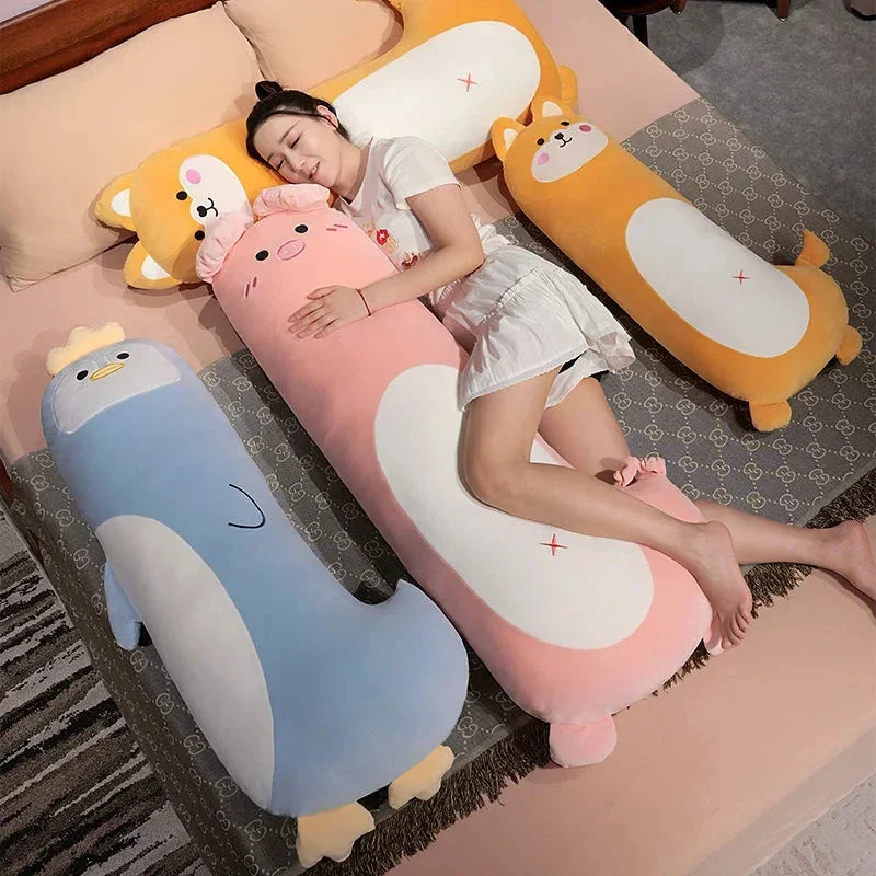 Snuggly Long Penguin, Shiba Inu, Pig, and Zebra Plush Friends