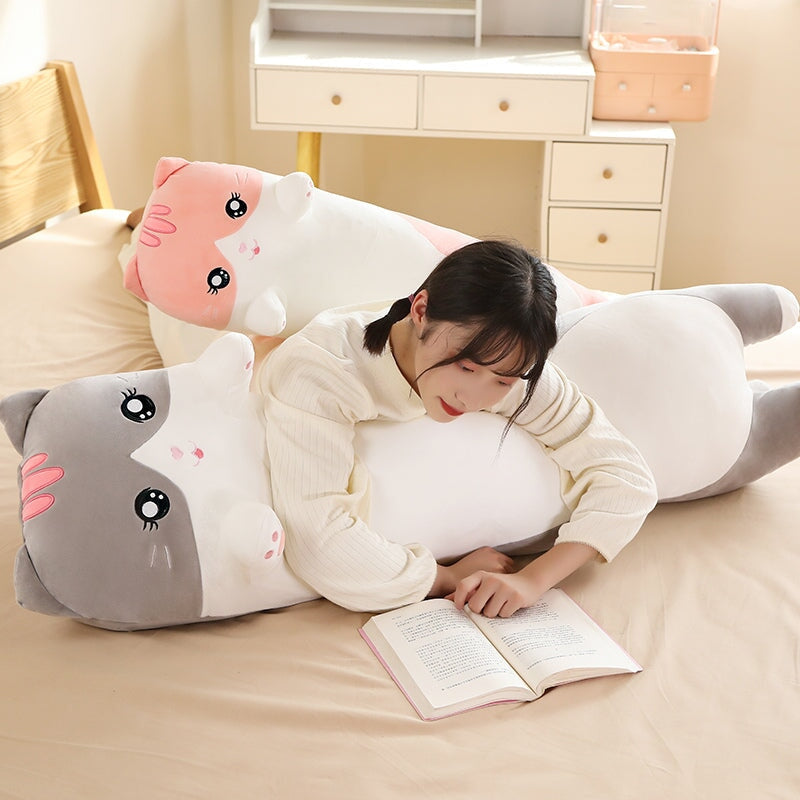 Cozy Long Pink and Gray Cat Plush Toys for Ultimate Cuddling