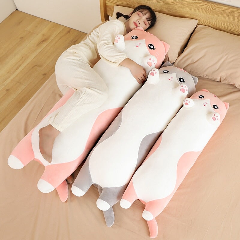 Cozy Long Pink and Gray Cat Plush Toys for Ultimate Cuddling