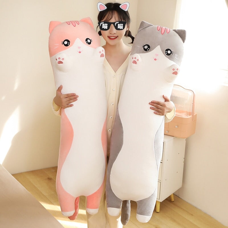 Cozy Long Pink and Gray Cat Plush Toys for Ultimate Cuddling