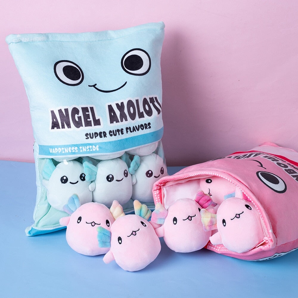 Rainbow Pink Blue Axolotl Candy Bag Plushies