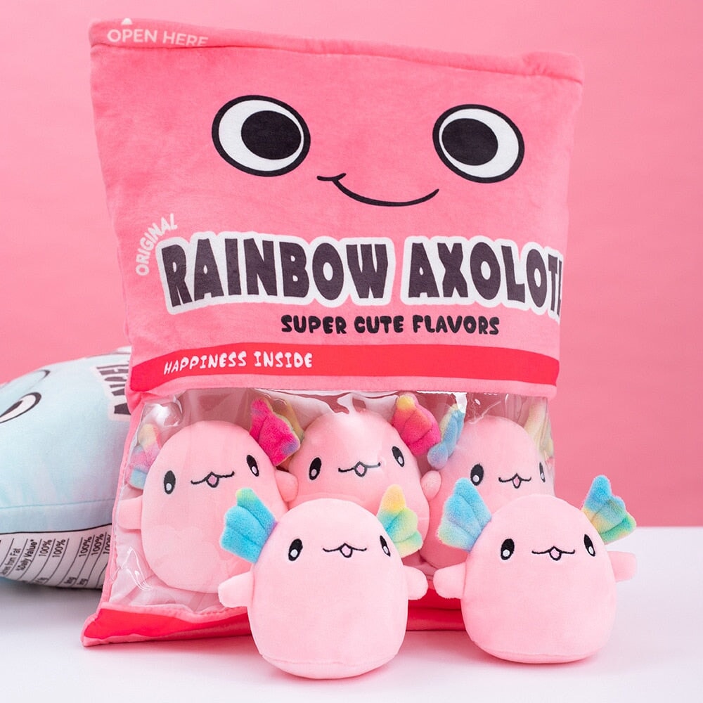 Rainbow Pink Blue Axolotl Candy Bag Plushies