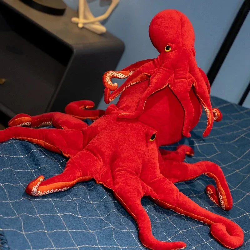 Vibrant Red Realistic Octopus Stuffed Animal