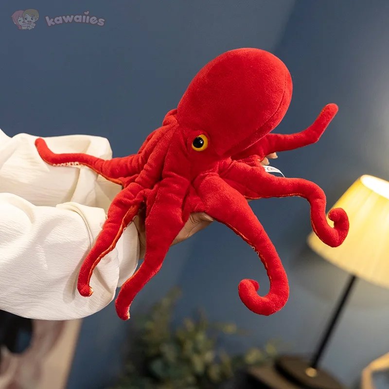 Vibrant Red Realistic Octopus Stuffed Animal