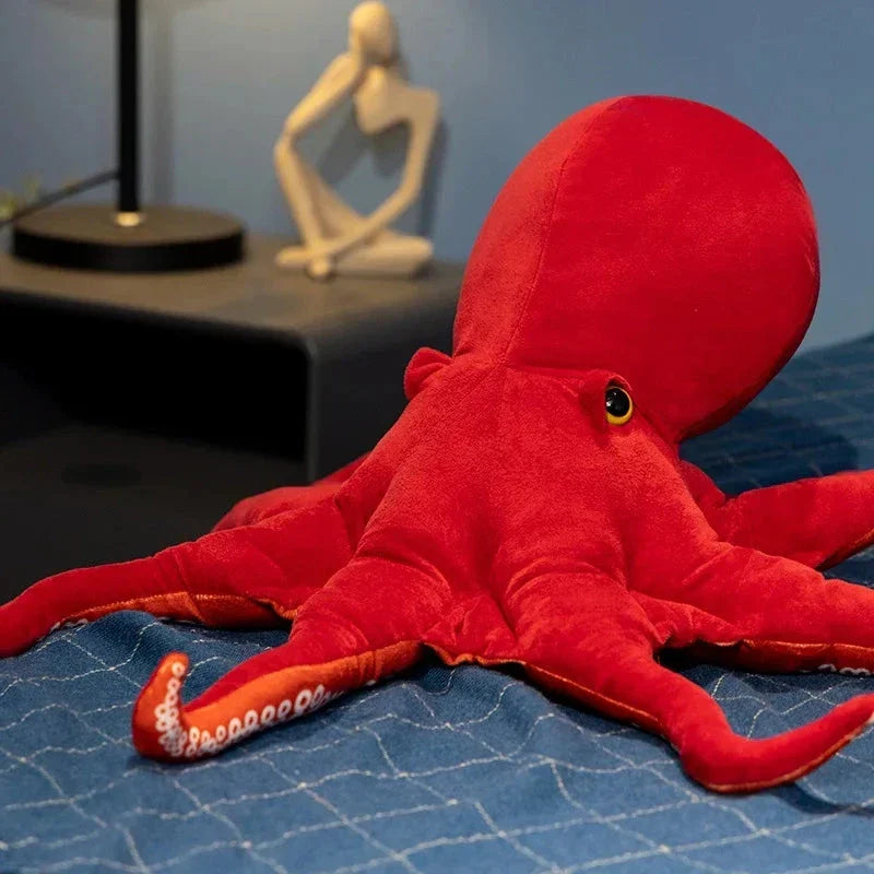 Vibrant Red Realistic Octopus Stuffed Animal