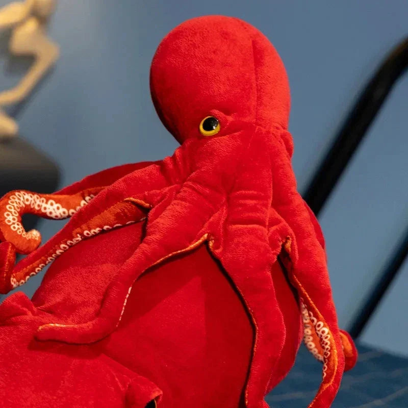 Vibrant Red Realistic Octopus Stuffed Animal