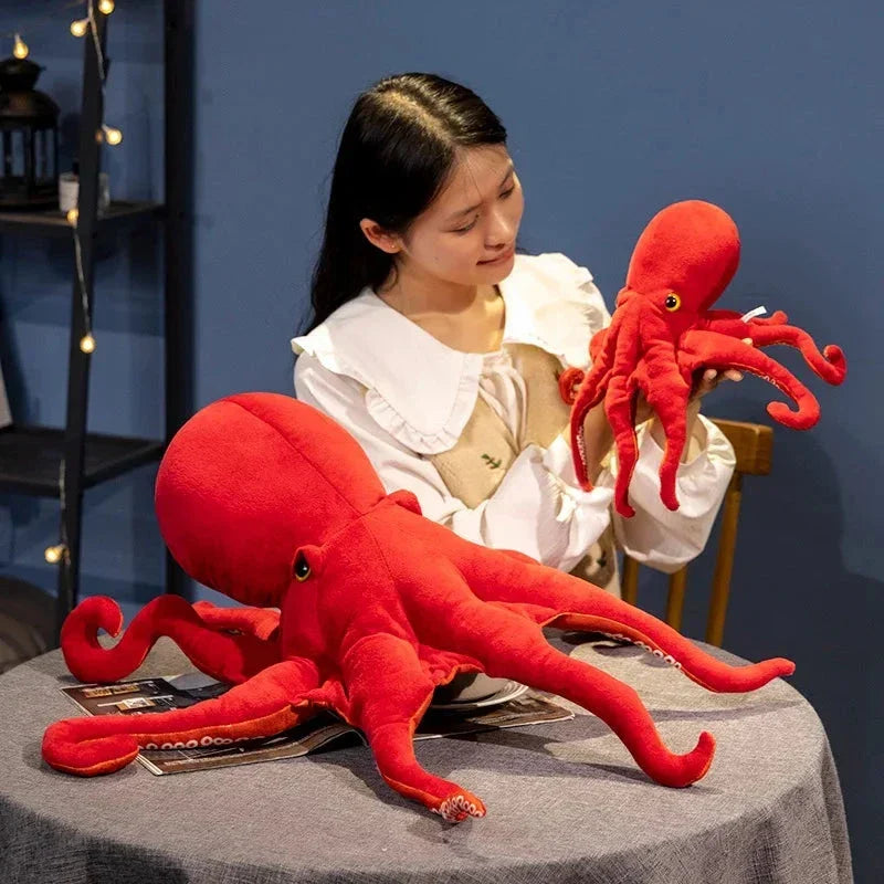Vibrant Red Realistic Octopus Stuffed Animal