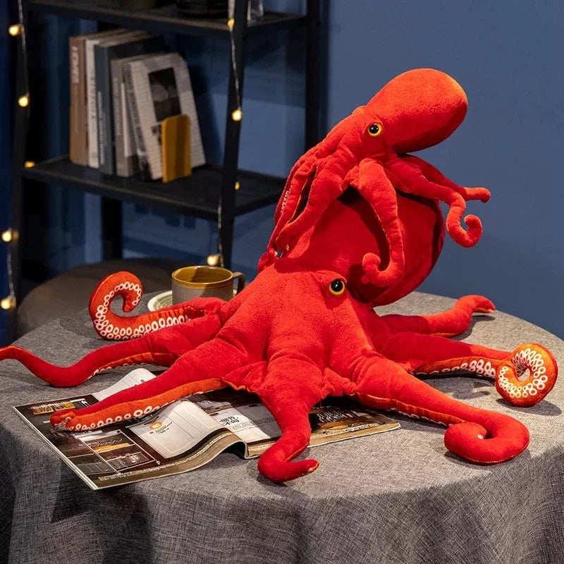 Vibrant Red Realistic Octopus Stuffed Animal