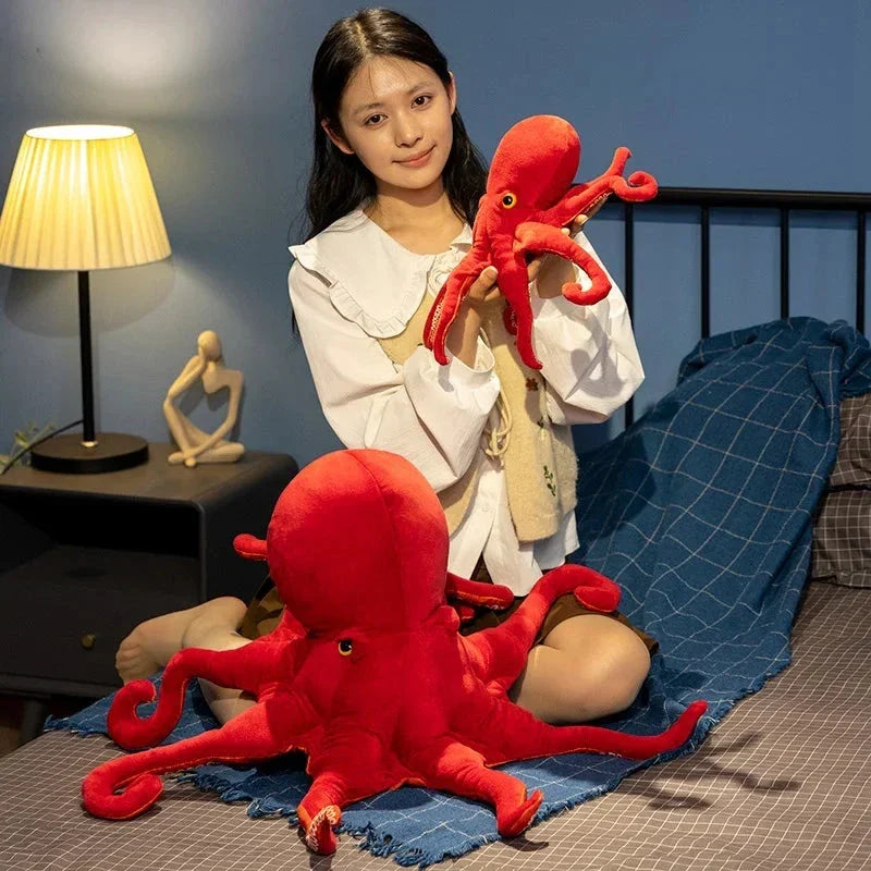Vibrant Red Realistic Octopus Stuffed Animal