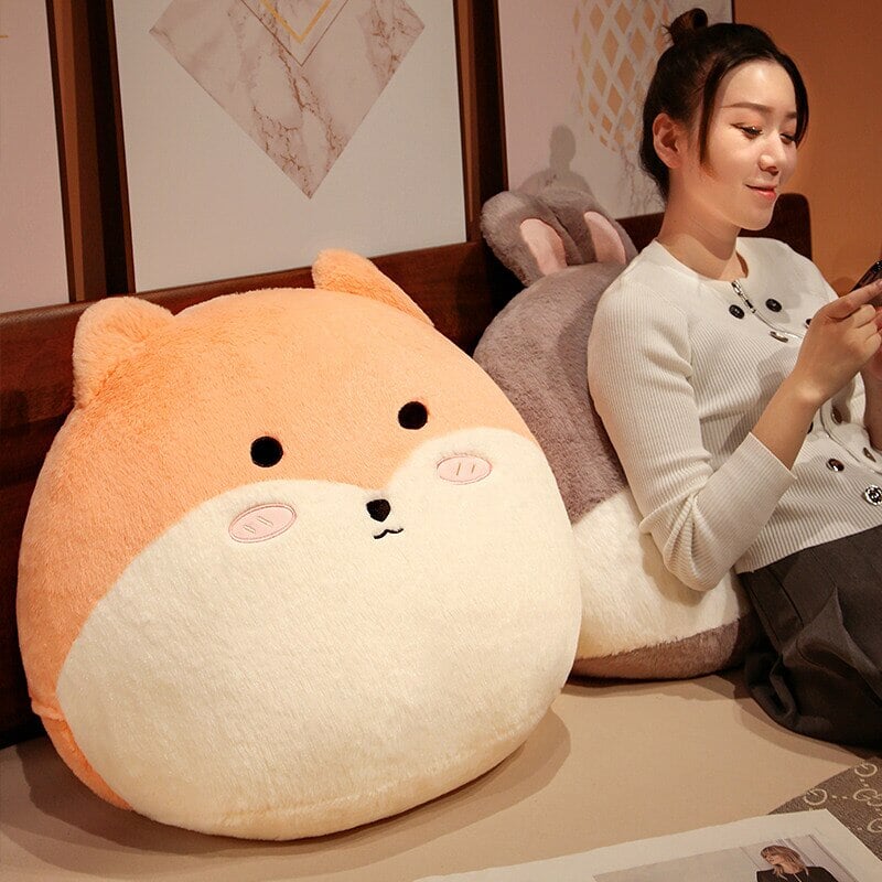 Adorable Round Plushie Collection: Cat, Bunny, and Fox Pillows