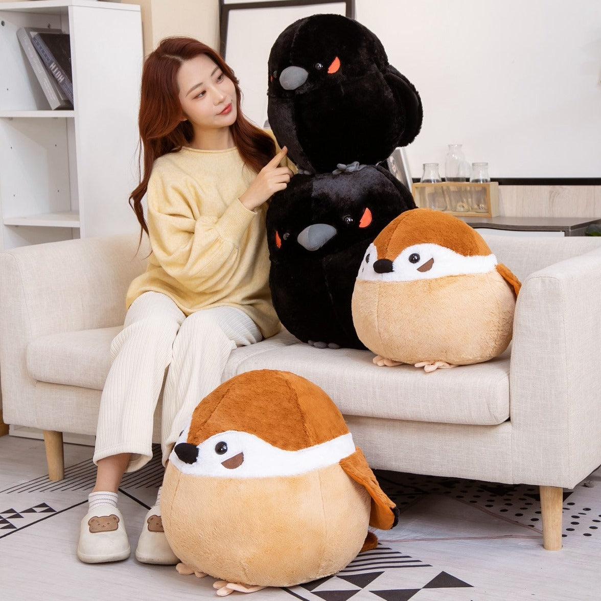 Adorable Round Chonky Bird Plushies: Sparrow, Raven, and Crow Collection!
