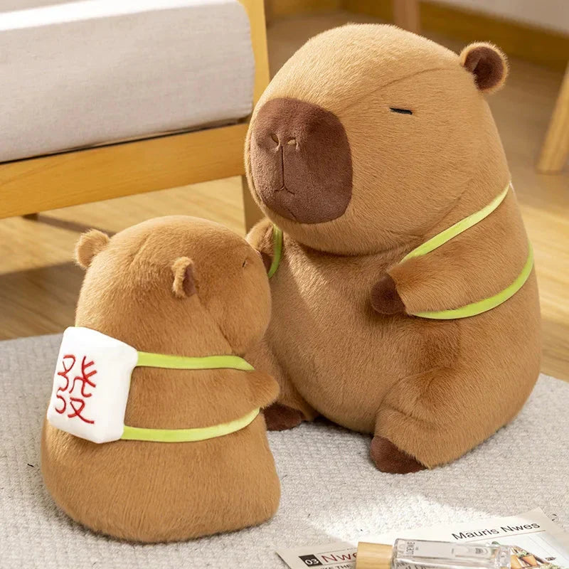 Adorable Sleepy Capybara Plushie with Mahjong Backpack