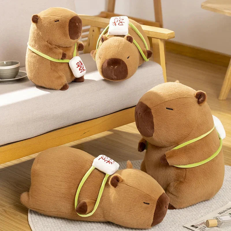 Adorable Sleepy Capybara Plushie with Mahjong Backpack