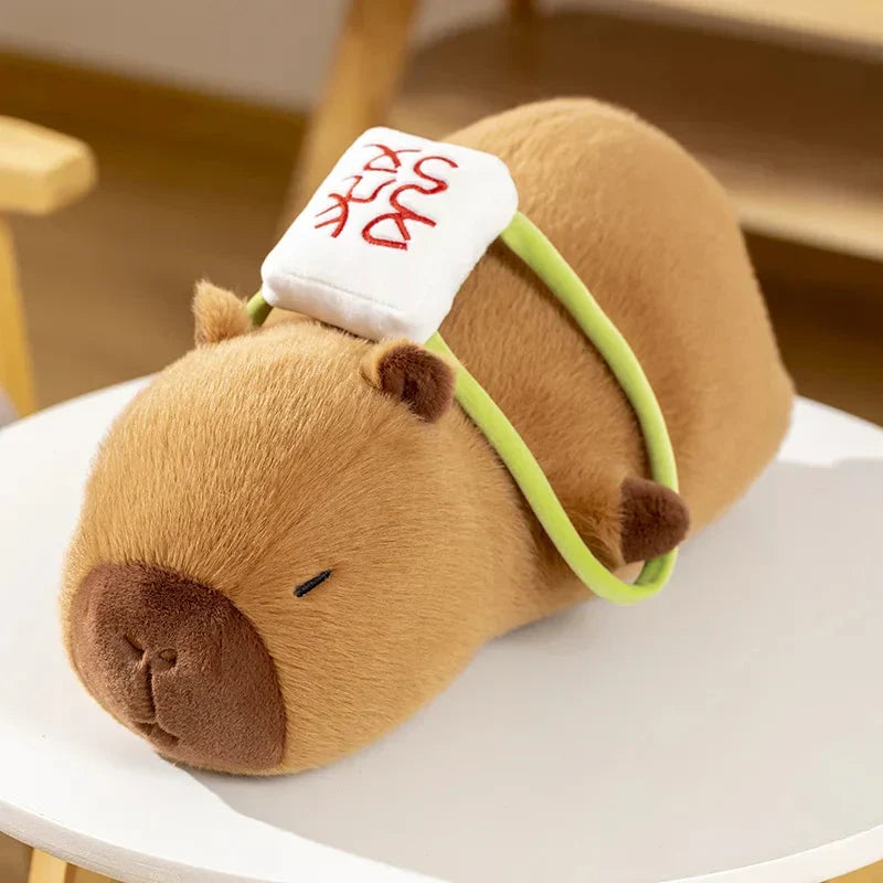 Adorable Sleepy Capybara Plushie with Mahjong Backpack