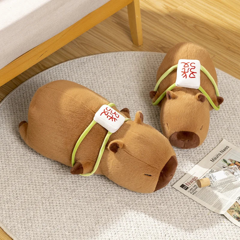 Adorable Sleepy Capybara Plushie with Mahjong Backpack