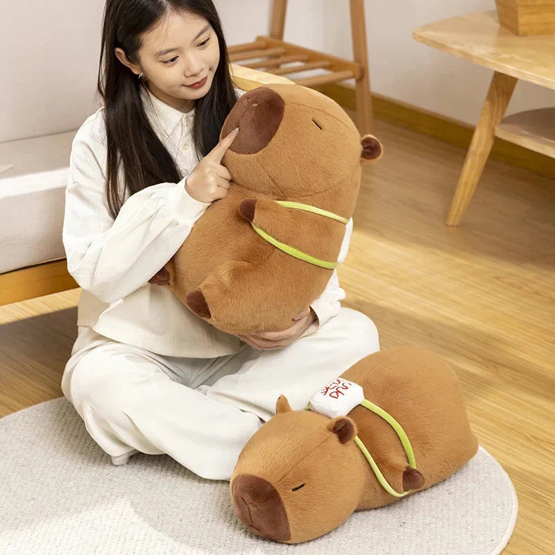 Adorable Sleepy Capybara Plushie with Mahjong Backpack