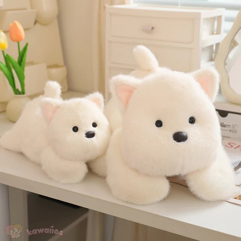 Adorable Snowy the White Maltese Plush Toy with Fun Frog Hat