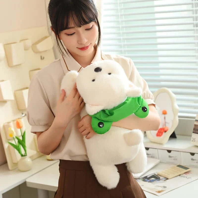 Adorable Snowy the White Maltese Plush Toy with Fun Frog Hat