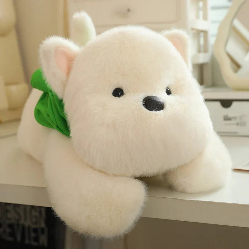 Adorable Snowy the White Maltese Plush Toy with Fun Frog Hat