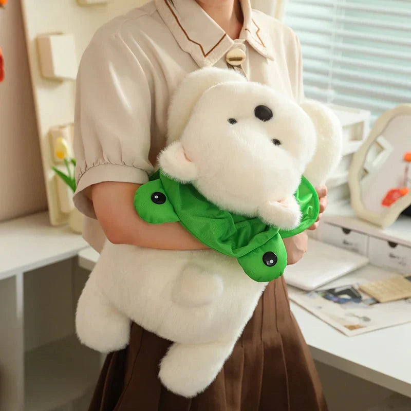Adorable Snowy the White Maltese Plush Toy with Fun Frog Hat