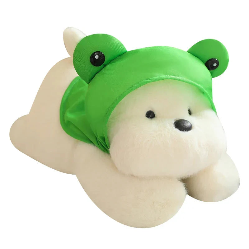 Adorable Snowy the White Maltese Plush Toy with Fun Frog Hat