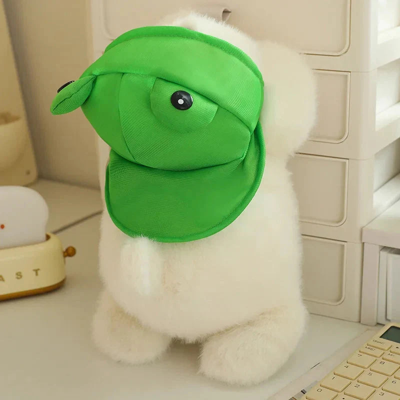 Adorable Snowy the White Maltese Plush Toy with Fun Frog Hat
