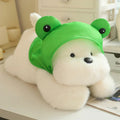 Adorable Snowy the White Maltese Plush Toy with Fun Frog Hat