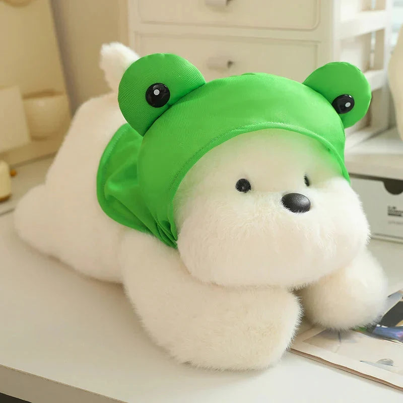 Adorable Snowy the White Maltese Plush Toy with Fun Frog Hat