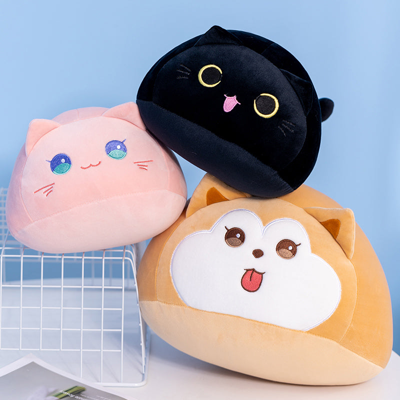 Adorable Soft Pebble Plushies: Diverse Collection of Cats and Dogs