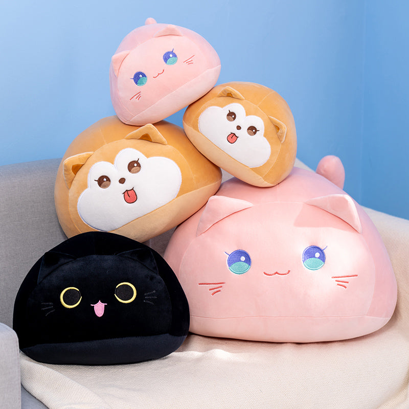 Adorable Soft Pebble Plushies: Diverse Collection of Cats and Dogs