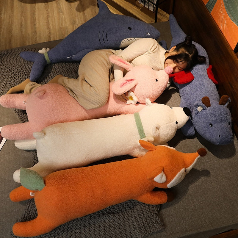 Adorable Fluffy Giants: Dragon, Fox, Bunny, Bear, and Shark Plush Toys!