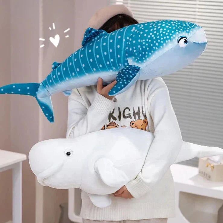 Adorable 75cm White Beluga Blue Whale Shark Plush Toy