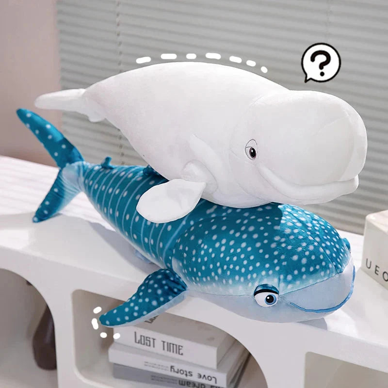 Adorable 75cm Plush White Beluga and Blue Whale Shark Stuffed Animals