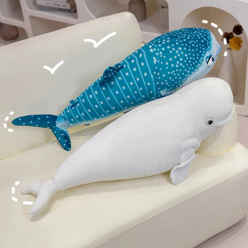 Adorable 75cm White Beluga & Blue Whale Shark Plush Toys