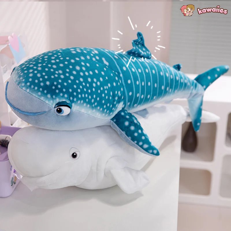 Adorable 75cm White Beluga & Blue Whale Shark Plush Toys