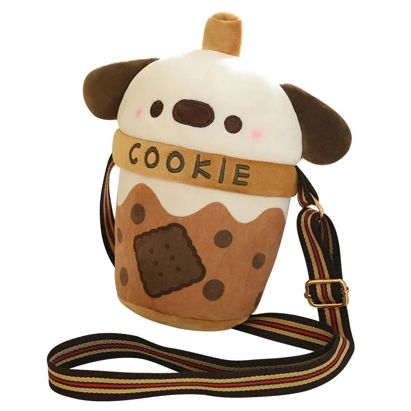 Adorable White Bichon Frisé Plushie Bubble Tea Cookie Tote