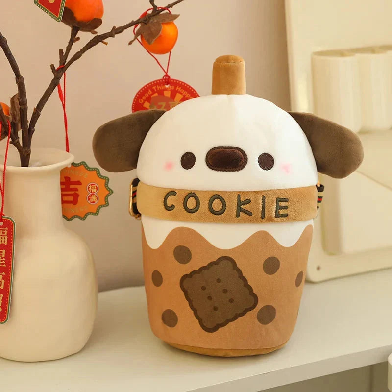 Adorable White Bichon Frisé Plushie Bubble Tea Cookie Tote