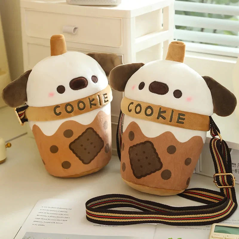 Adorable White Bichon Frisé Plushie Bubble Tea Cookie Tote